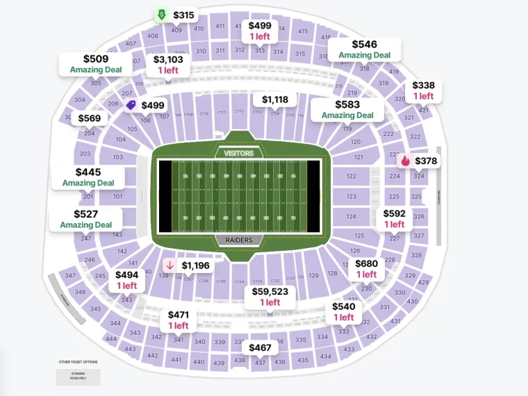 Raiders - Chiefs seat map - Allegiant Stadium